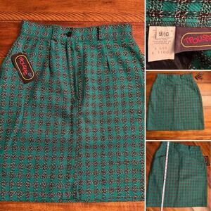 VINTAGE 80s 90s ? Skirt- Green Plaid- White Black Stitch Sz 9/10 App 20.5” NEW